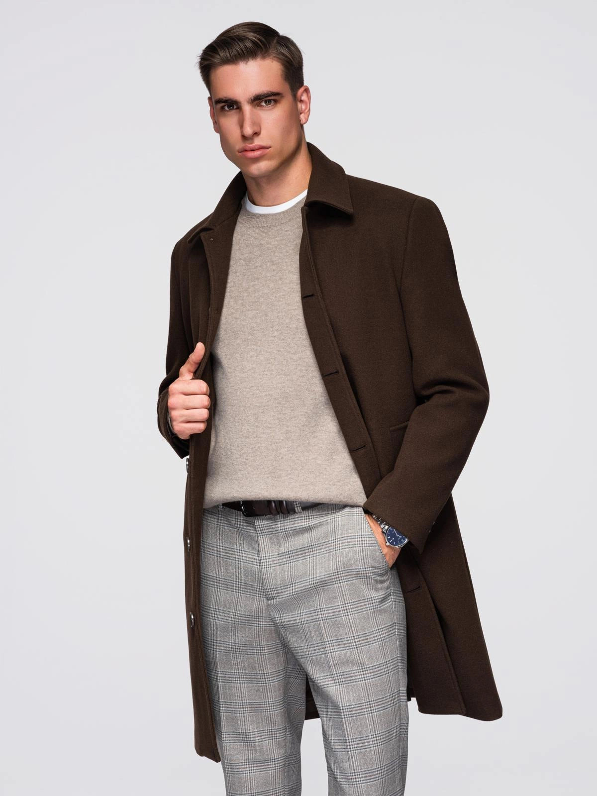 BRASGAMA CLOTHING ARTICLE #6315 Single-breasted men's long coat with collar and bolster